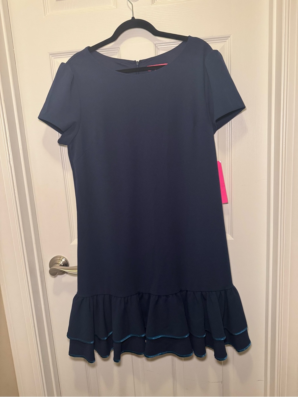 Betsey Johnson NWT Navy Ruffle Hem Shift Dress Size 16 Puff Sleeve - Picture 4 of 11